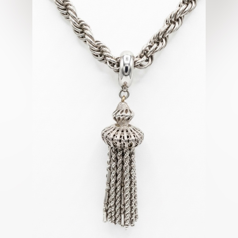 Monet Damita Tassel Necklace Rope Chain Silver Tone 15”Drop VTG - Picture 3 of 3